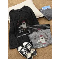 晶咕【戴帽小狗！】冬季磨毛感宽松圆领小狗图案大版T恤上衣