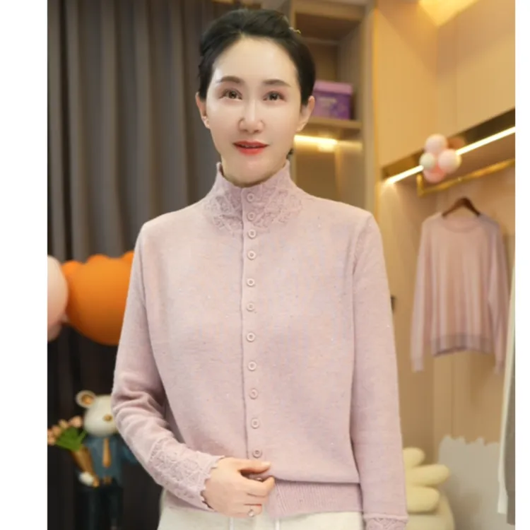9 手工钩花半高领开衫韩系轻熟风秋冬优雅出街