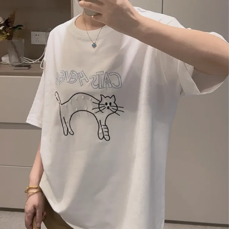 设计感宽松短袖圆领T恤女2025夏季新款百搭时尚圆领上衣休闲显瘦