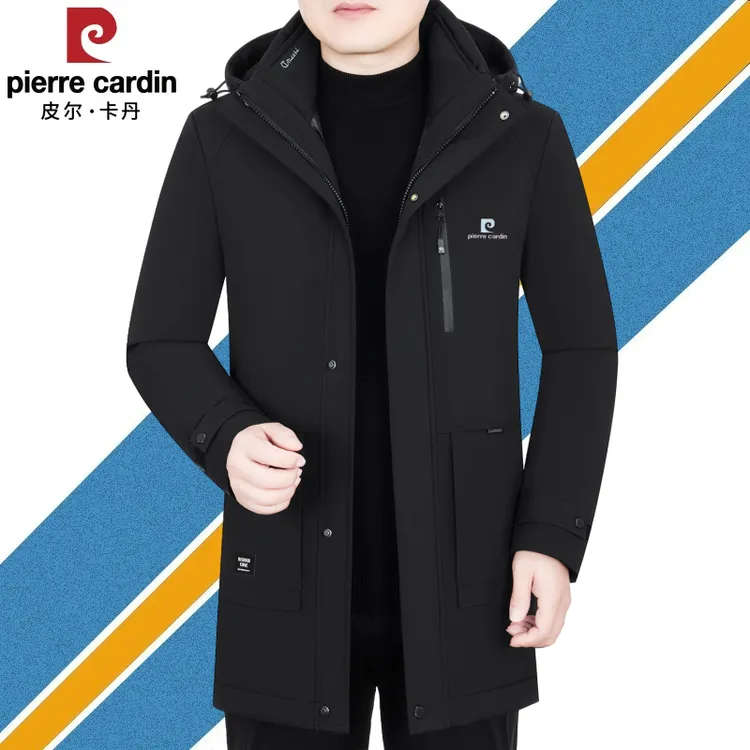 皮尔卡丹男士鹅绒羽绒服秋冬新款加厚外套商务休闲时尚大衣中年