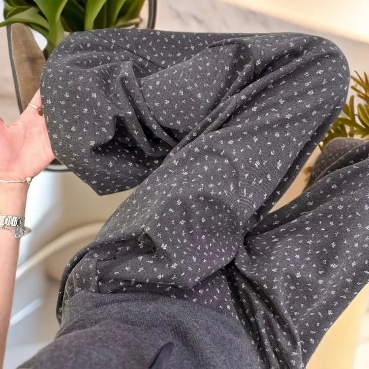  新款韩版复古加厚碎花阔腿裤2025秋冬慵懒风百搭休闲毛呢子裤