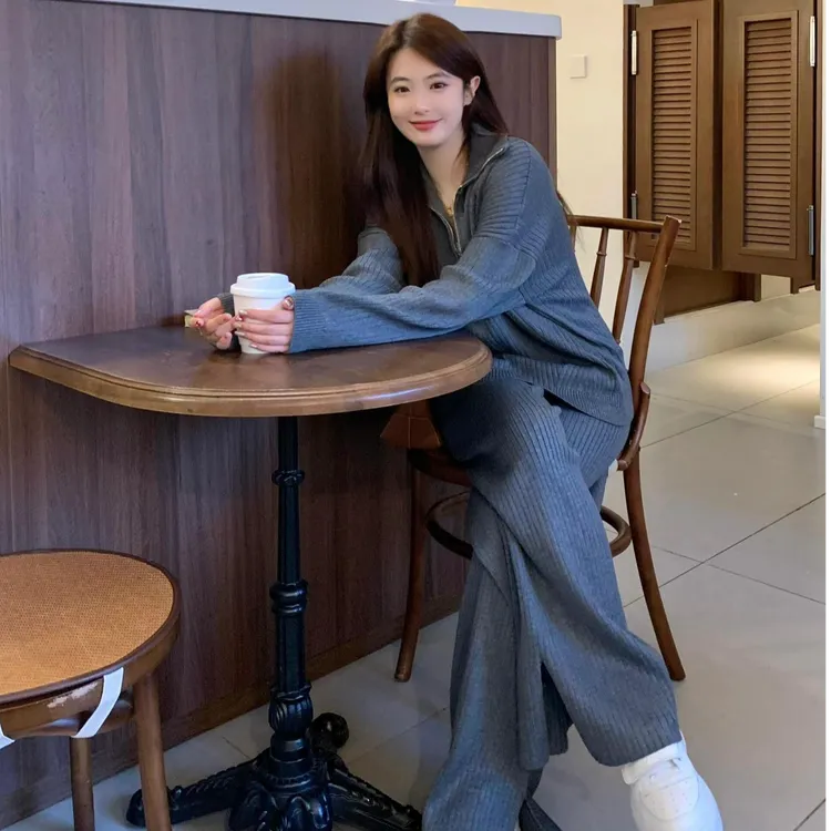 2025秋冬新款时尚套装气质显瘦洋气休闲百搭宽松长袖上衣阔腿长裤