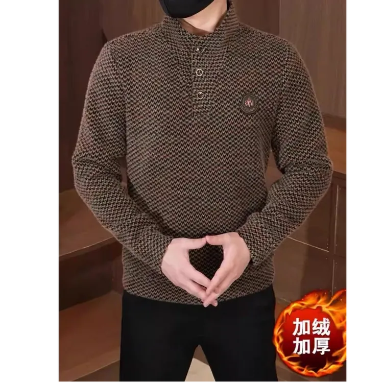 曼库帕娅欧货冬季男士卫衣加绒立领时尚简约保暖一体绒修身打底衫