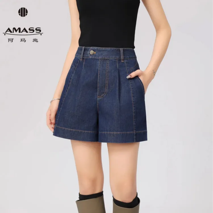 AMASS/阿玛施夏季新款时尚复古直筒短裤高腰显瘦牛仔裤女装510003