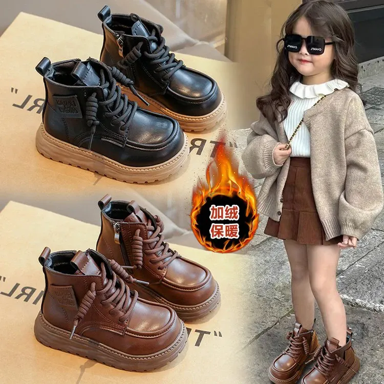 女童加绒马丁靴2025冬季新款男童棉皮靴百搭休闲加厚防滑耐磨棉靴