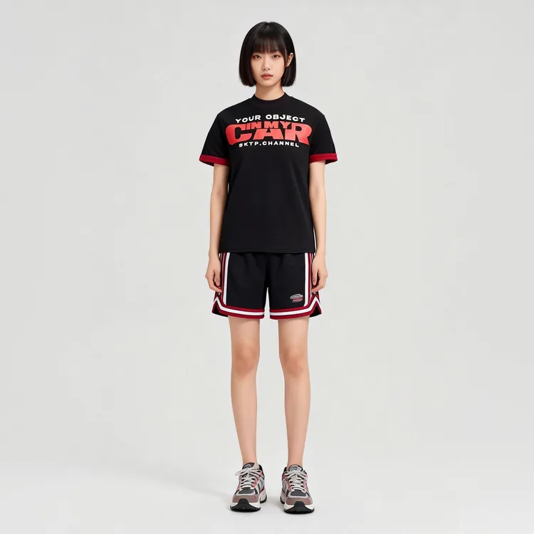 美式复古潮流街头运动风拼色小高领字母印花短袖t恤韩系小版型短T