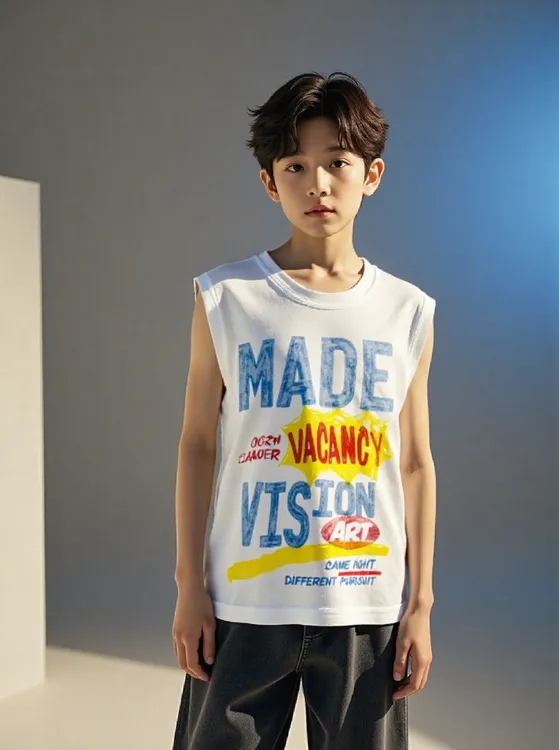 背心男童夏季新款个性潮牌印花简约无袖T6002日韩版中大儿童服装 