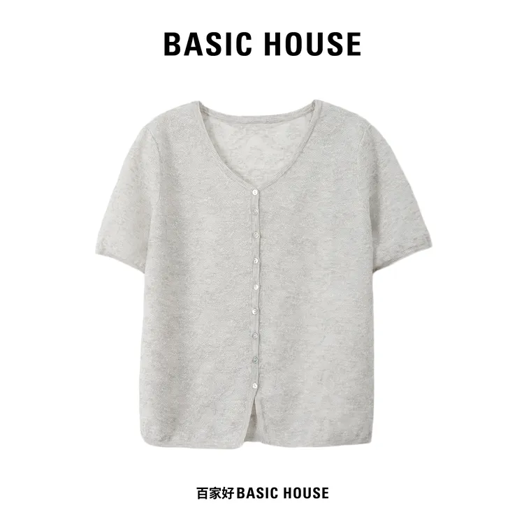  Basic House/百家好2025年新款单排扣时尚短袖针织衫7512 MM