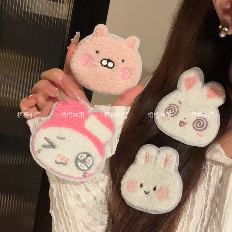 日系卡通毛绒刺绣小兔魔术贴甜美可爱美乐蒂小猪碎发贴刘海贴无痕