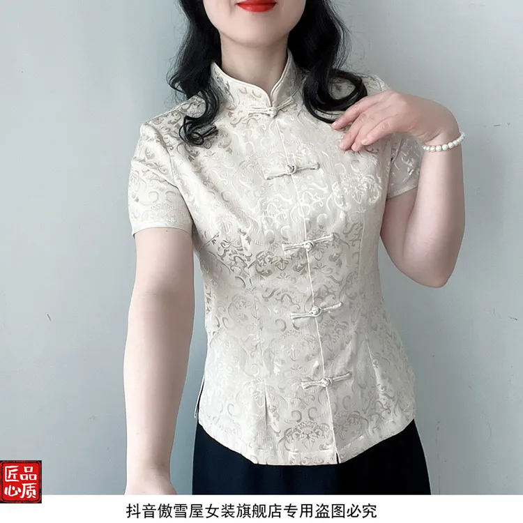 中国风原创短袖薄款立领复古中式夏装气质时尚中国风女士中式女装