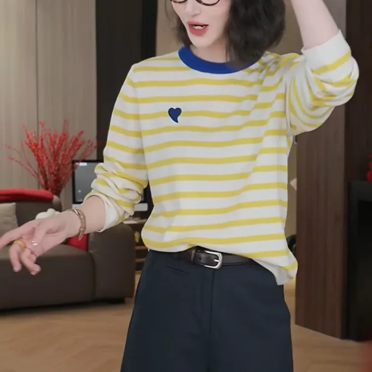 【心动】春季新款条纹针织T恤套头毛衣女LK2501288