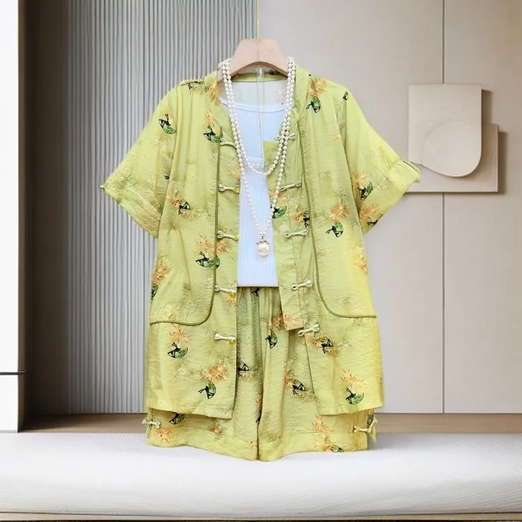 2025夏季新款复古盘扣气质优雅时尚显瘦潮流甜美减龄套装  3182  