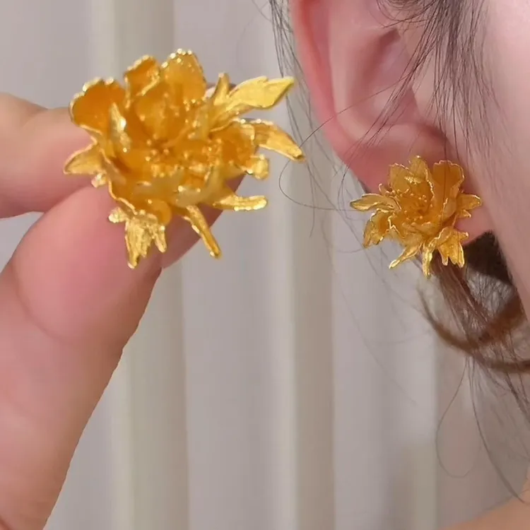 牡丹花耳钉小众设计高级感耳环轻奢精致花朵独特爆款个性耳饰7129