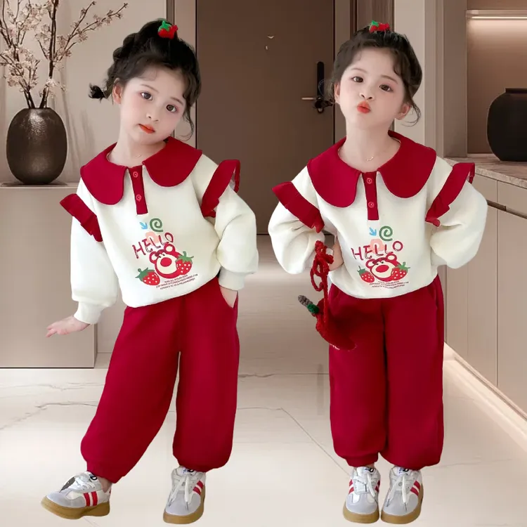 洋气时髦儿童休闲风套装可爱超萌韩版春秋女童外出炸街潮服两件套