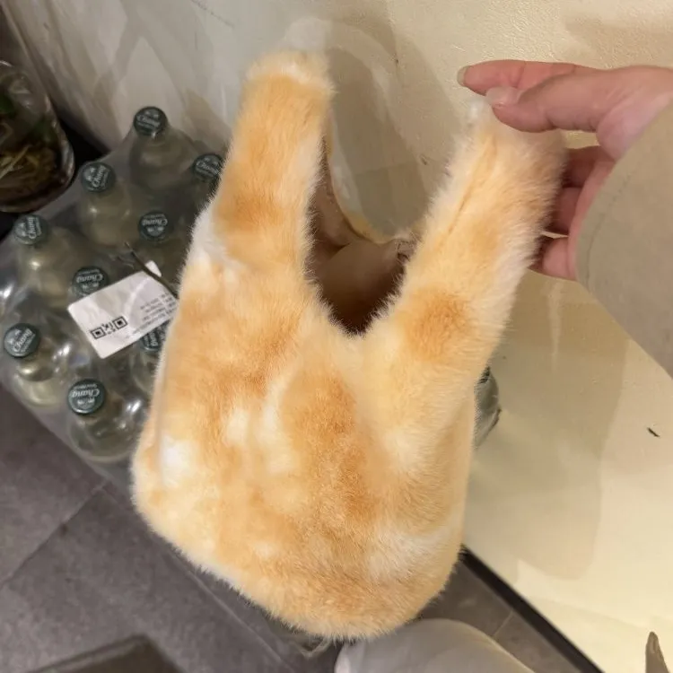 ZY秋冬新款毛毛包梦幻渐变色毛绒手提包软萌少女心可爱百搭手拎包