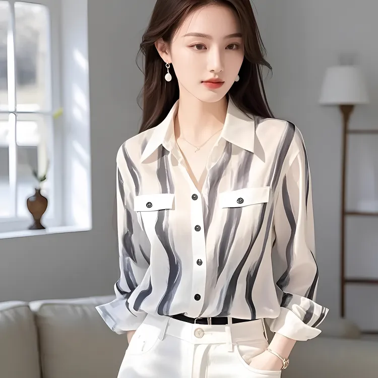 白色条纹衬衫女新款法式气质小众设计感上衣显瘦休闲漂亮衬衣小衫