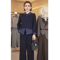 W8018高端时尚气质优雅简约套装2025春秋新款女修身减龄两件套