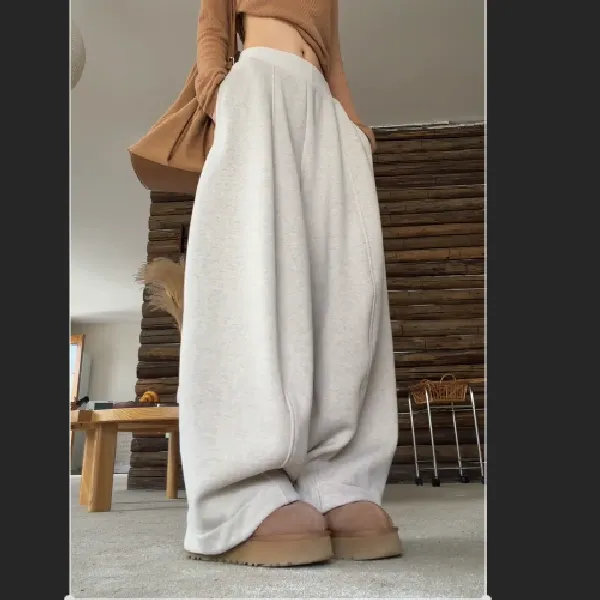 5010加绒立体卫裤女2025年冬季新款纯色百搭个性保暖休闲裤长裤