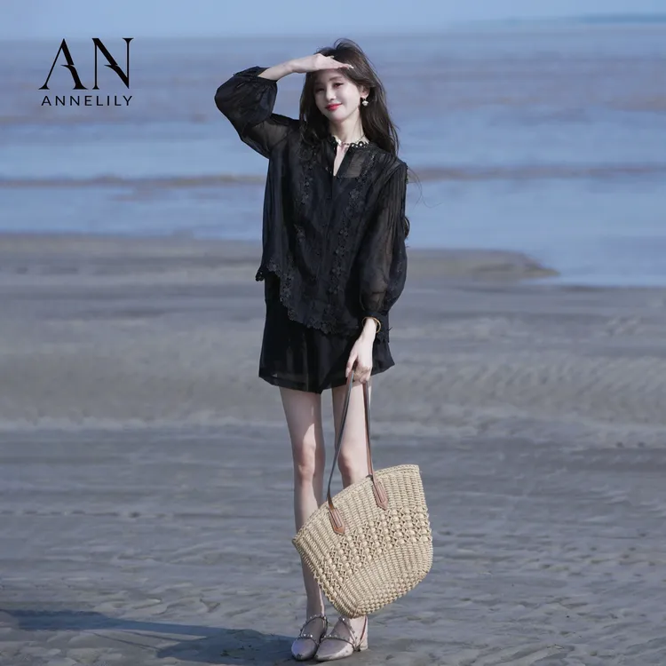 ANNELILY安琪琪【乐谜】夏季高级感百搭甜美短裤套装AT2506049