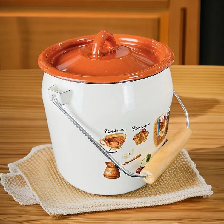 新疆包邮 2L美式搪瓷小提桶牛奶桶水桶家用大容量带盖加厚好看