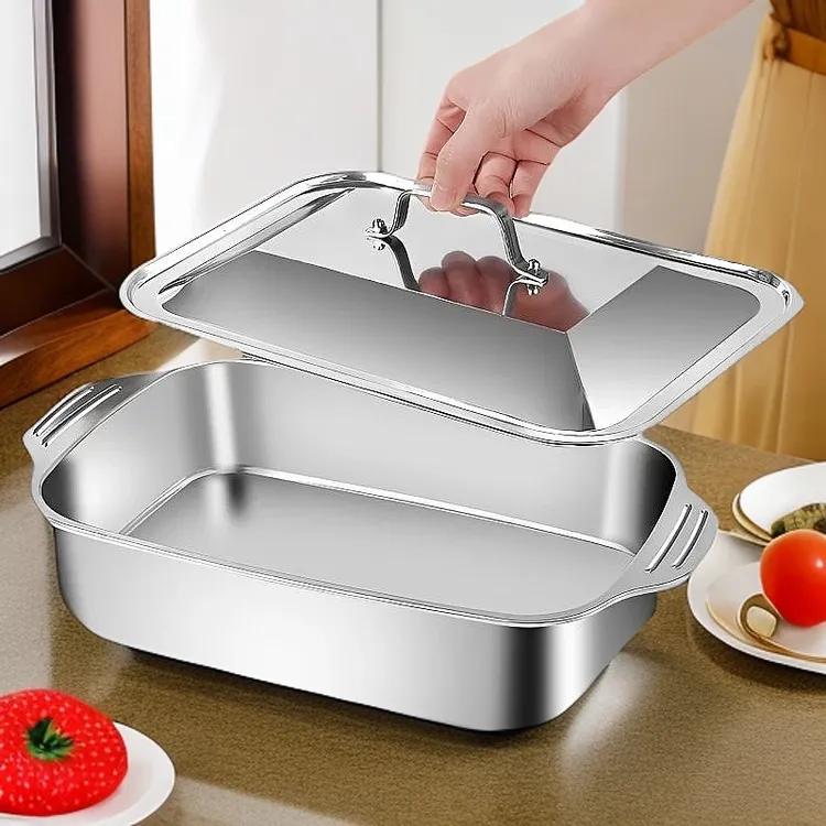 无磁款【长41*宽24*高8.5】不锈钢盘烤鱼盘烧烤盘多功能盘 长方形盘
