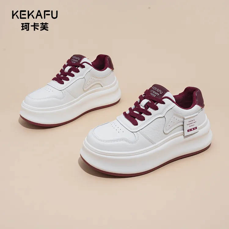 珂卡芙【增高6CM】小白鞋2025秋季新款厚底百搭时尚休闲女鞋平底鞋