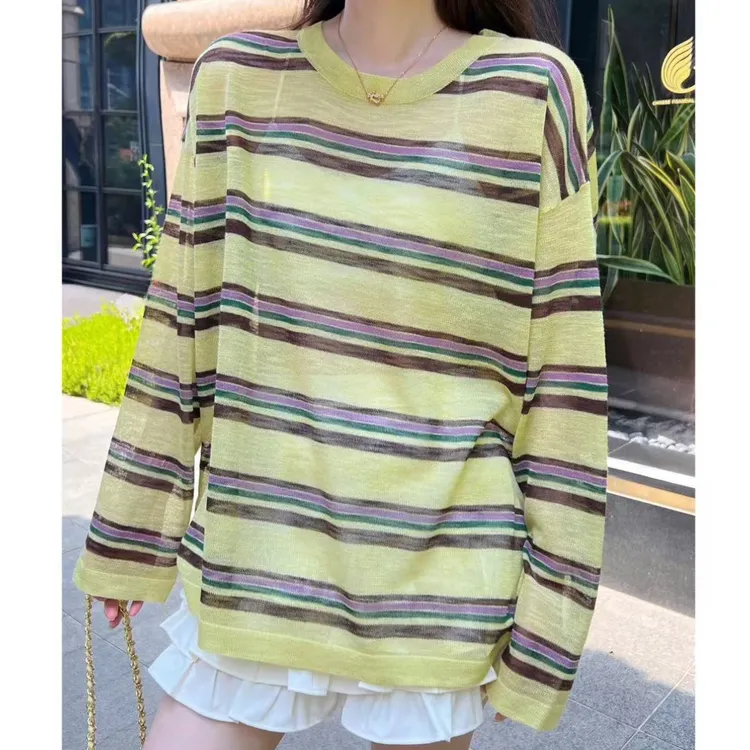 慵懒感撞色系套头长袖2025夏季新款设计感百搭时尚重工显瘦上衣