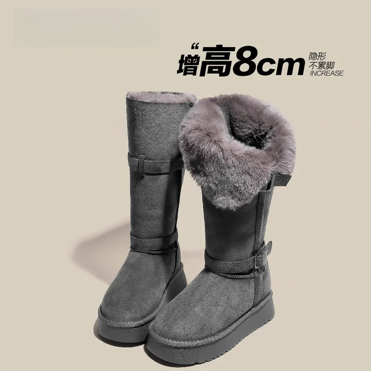 卓诗尼【断码清仓】8cm厚底长筒雪地靴女2025新款冬季毛毛加绒长靴