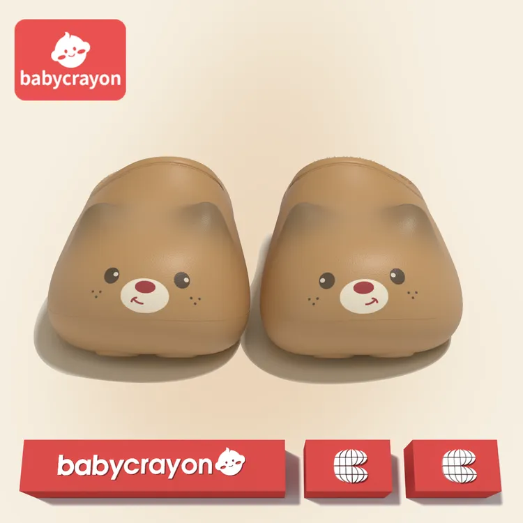 babycrayon墩墩熊儿童棉拖鞋冬季防水毛绒保暖男女童居家防滑棉拖