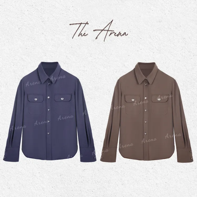 【抖音商城秋上新】“权力游戏”弹力羊毛色纺圆弧下摆衬衫XY-7639