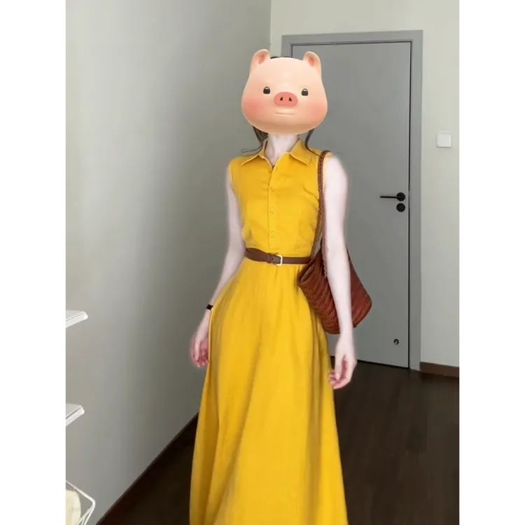 夏日绝美不撞款无袖连衣裙女高腰显瘦小个子多巴胺裙子