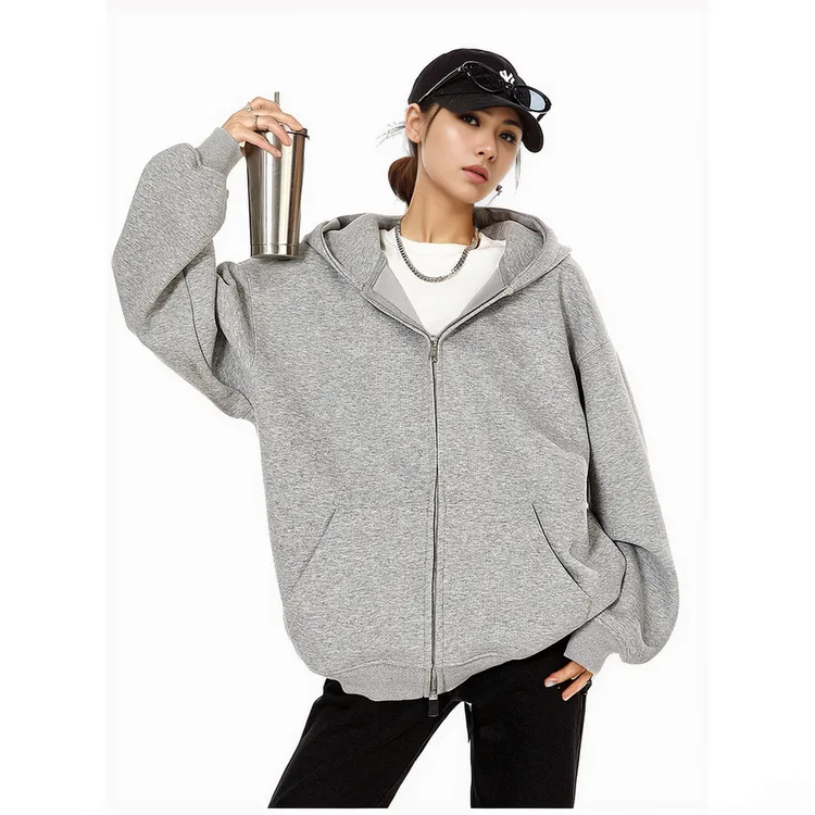 ICHMODE400G重磅开衫卫衣外套cleanfit情侣卫衣外套女春秋连帽灰
