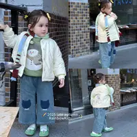 【彩虹家】2025深秋冬款女童棉服小猫咪牛仔裤套装-98061