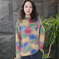 JJ宽松扎染吸汗休闲风长袖圆领常规T恤套头打底衫复古印花