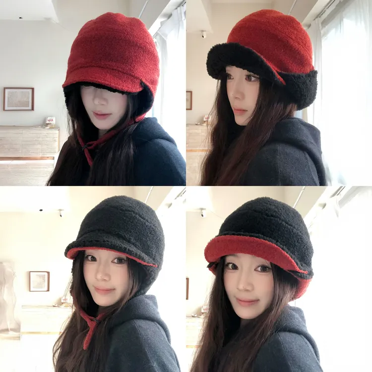 晴子 日本ca4李兰迪同款保暖羊毛护耳飞行双面戴秋冬雷锋帽渔夫帽