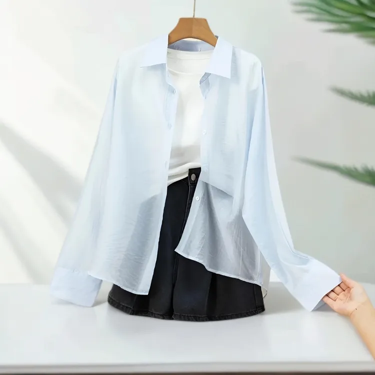 欧若风防晒衬衫夏季轻薄外搭纯色衬衫纯欲女生韩系ins衣服