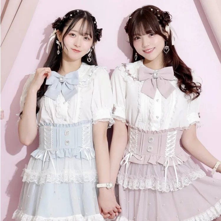 N2-3日系蕾服娃娃领上衣卡哇伊洛丽塔大量蝴蝶结蕾丝短袖衬衫