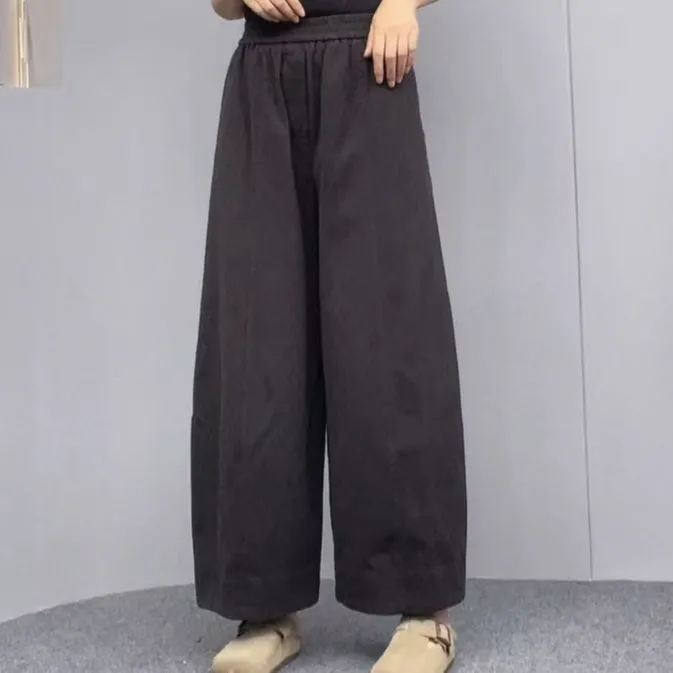 （亿派）秋季新款洋气百搭高腰松紧九分休闲裤时尚宽松直筒女裤