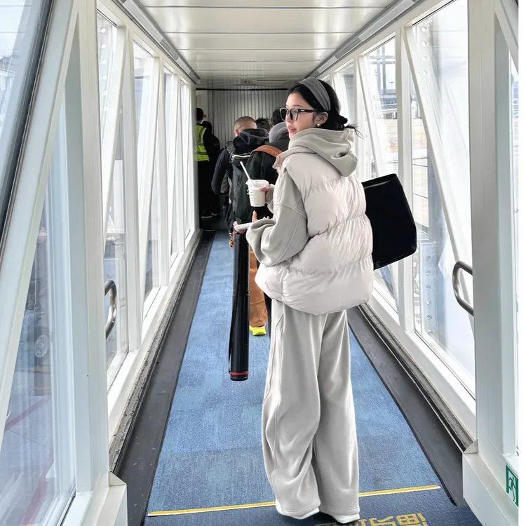 双面奥粒绒加绒加厚连帽套装女秋冬宽松慵懒外套休闲阔腿裤两件套