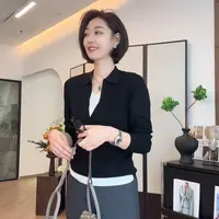 FIGO LOVE 气质必备款假两件剪刀翻领坑条针织上衣25027