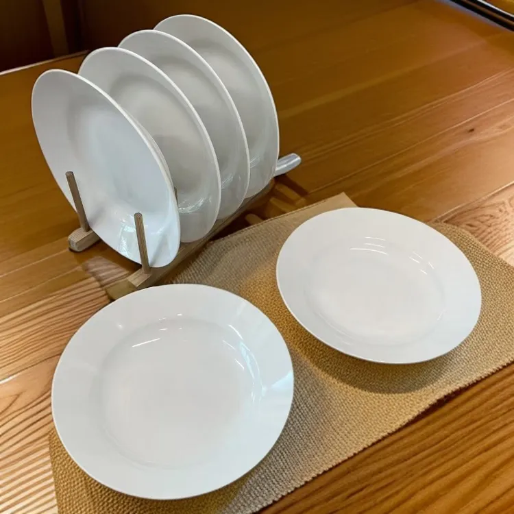 6只装9英寸日式骨瓷家用陶瓷盘子釉下彩简约纯白汤盘酒店深盘餐盘