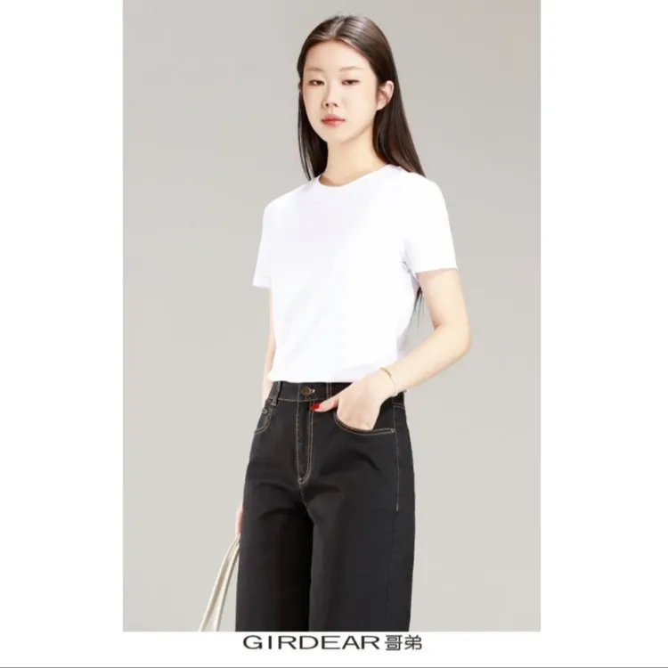 GIRDEAR/哥弟1301048夏季新款简约圆领百搭纯色基纯色基础短袖T恤