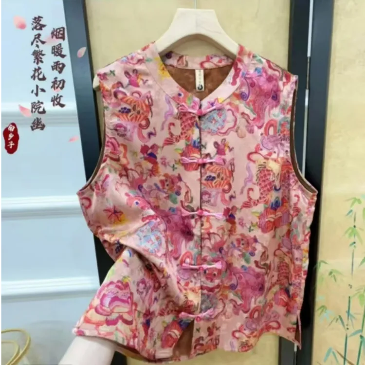 K037马甲百搭夏季提花无袖印花气质时尚上衣