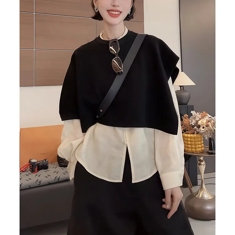 黑色圆领小众设计简约纯色休闲百搭针织披肩女款外搭早秋短款上衣