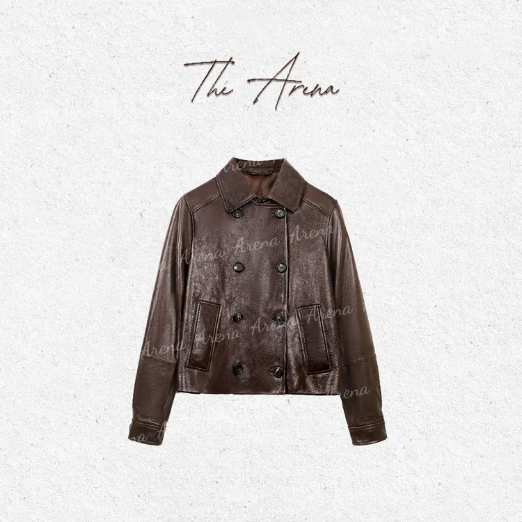 琥珀流光风“冷萃茶棕”英国油蜡羊皮MONILI双排扣羊皮夹克XY-5010