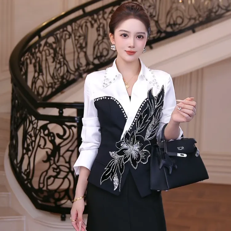 【芙娜妮】新款2025秋冬不规则女装上衣轻奢打底上衣衬衫F2531282A