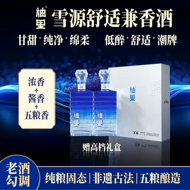 袖里X6 浓酱兼香型45度固态纯粮 礼盒装聚会微醺酒45%Vol375ml*2