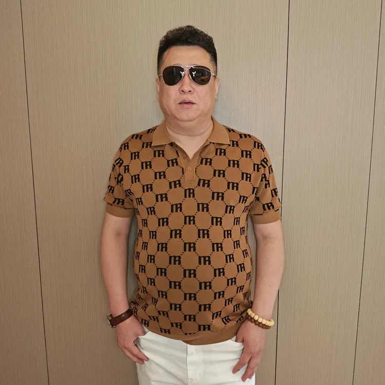 男士轻奢大码时尚百搭潮流夏季翻领提花商务休闲针织衫大码男装TY