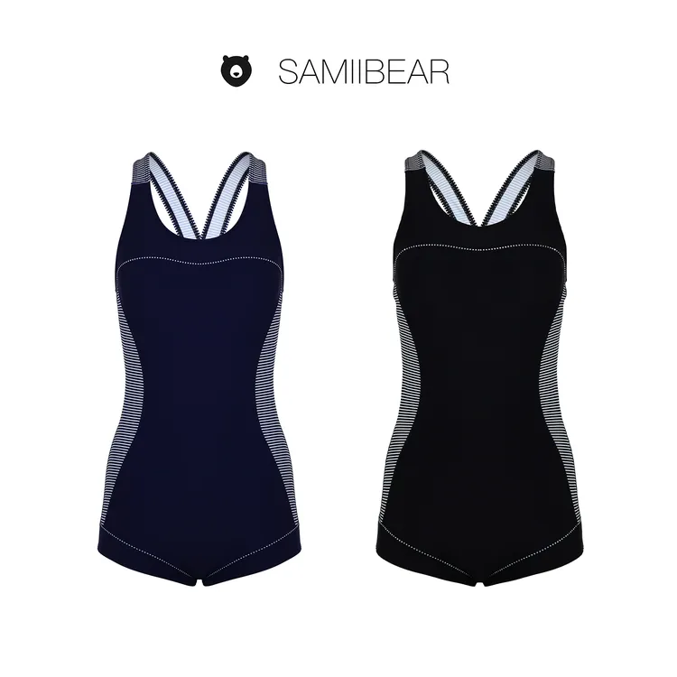 【新款】撒米熊专业竞速泳衣女士无袖连体美背保守遮肚显瘦修身时尚