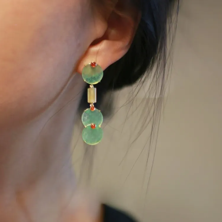 铜合金耳饰 新中式绿色系耳环国风清冷优雅长款耳坠汉服旗袍显白 